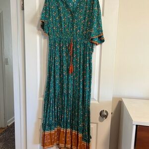 Floral Teal and Orange Maxi Dress
